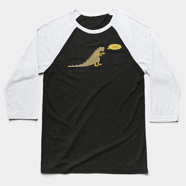 Tyrannosaurus Rex Saying Hello Art Baseball T-Shirt by NicSquirrell